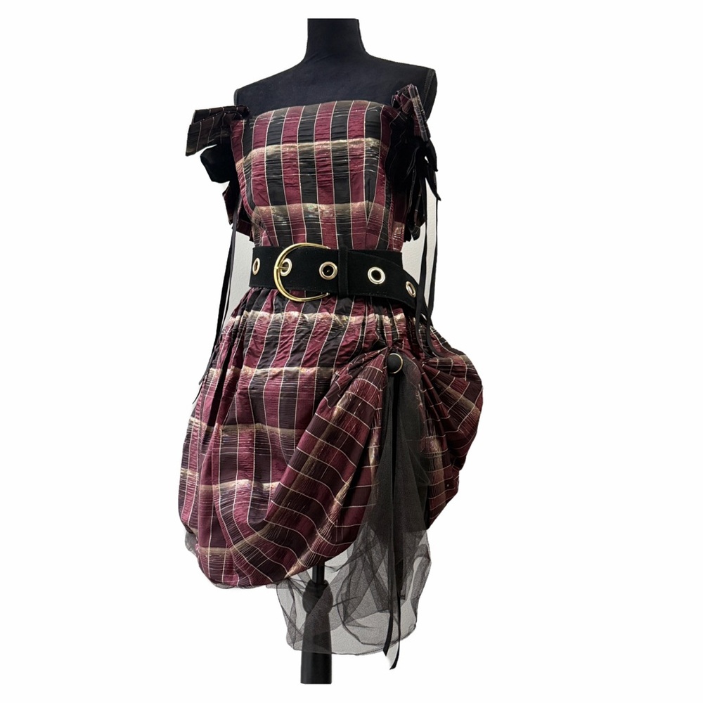Vintage Victor Costa Lurex Plaid dress Upcycled style Mcqueen Westwood